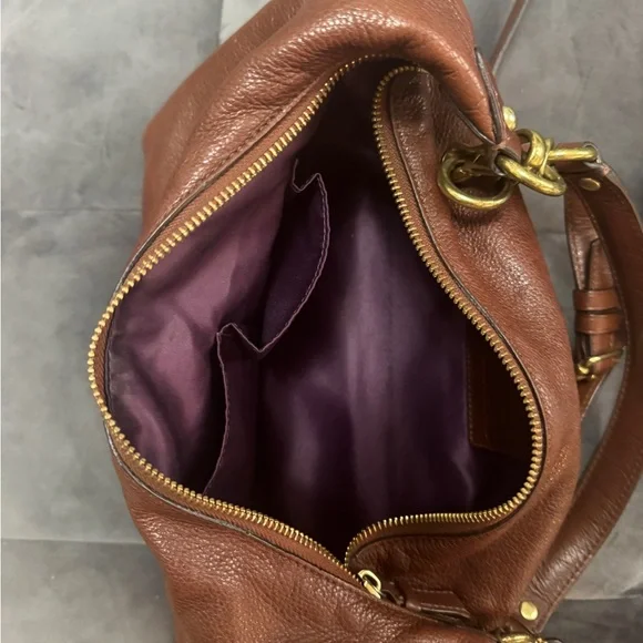 Coach Rich Brown Leather Shoulder Bag with Gold Accents